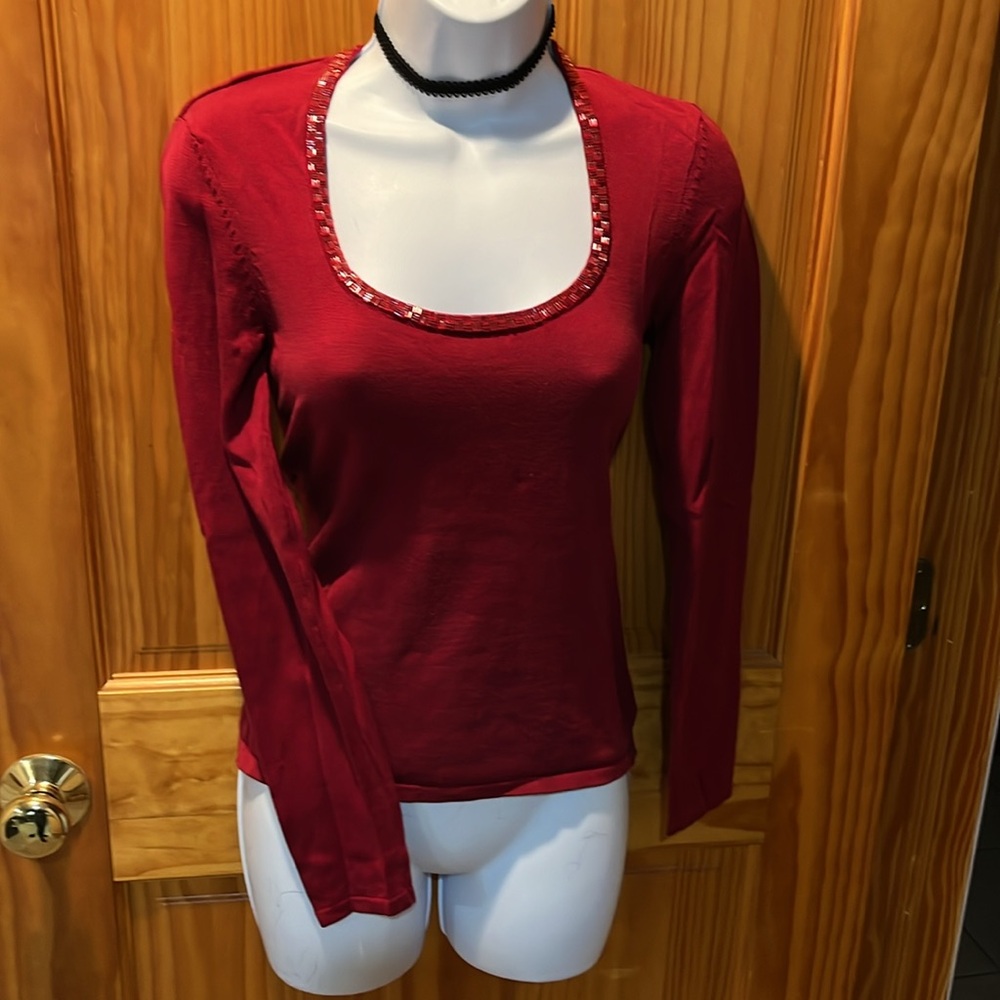 INC International Concepts Sweater with Beaded Neckline - Picture 9 of 11